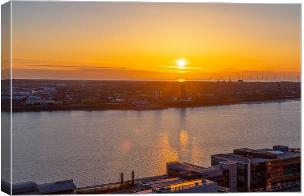 Liverpool Bay Sunset Canvas Print by Dave Wood