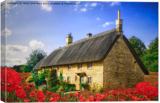 Poppy Field Cottage Canvas Print by Alison Chambers