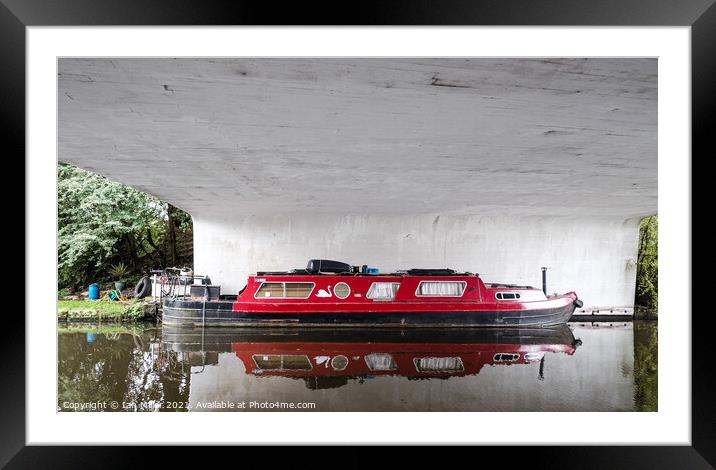 Canal Boat reflection Framed Mounted Print by Ian Miller