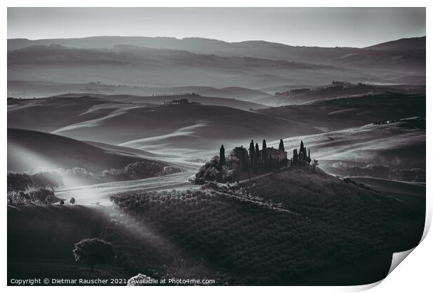 Podere Belvedere Villa in Val d'Orcia Region in Tuscany, Italy a Print by Dietmar Rauscher