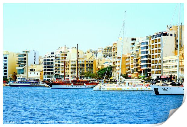 Waterfront and quayside, Sliema, Malta. Print by john hill
