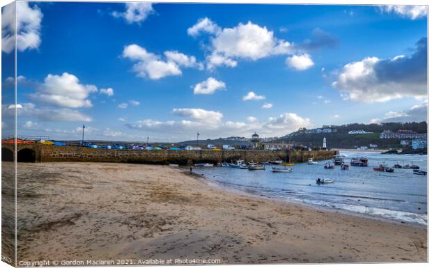 St Ives beach and harbour Canvas Print by Gordon Maclaren