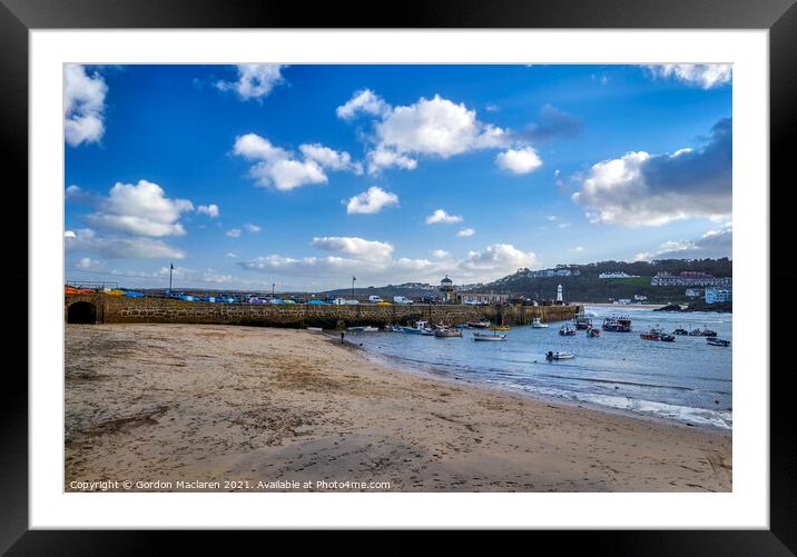 St Ives beach and harbour Framed Mounted Print by Gordon Maclaren