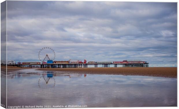 Blackpool pier reflections Canvas Print by Richard Perks