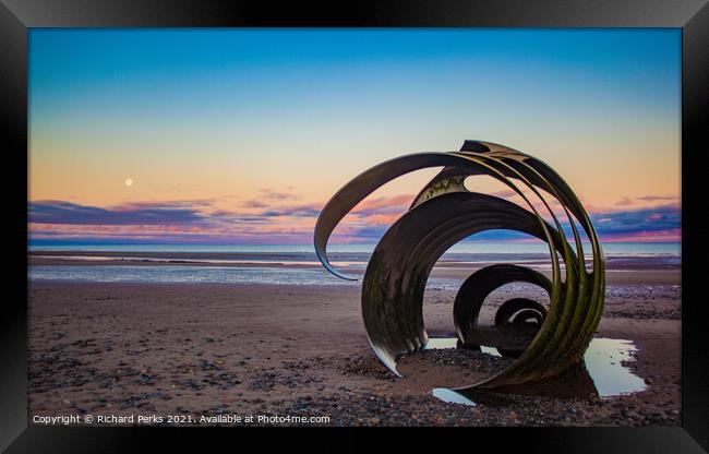 Moon and sunrise with Mary`s Shell Framed Print by Richard Perks