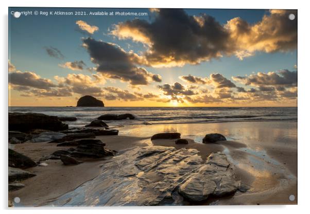 Cornish Sunset Acrylic by Reg K Atkinson