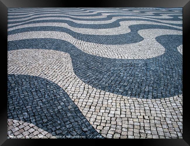Mosaic outdoor pavement flooring in the area of Belem - Lisbon,  Framed Print by Mehul Patel