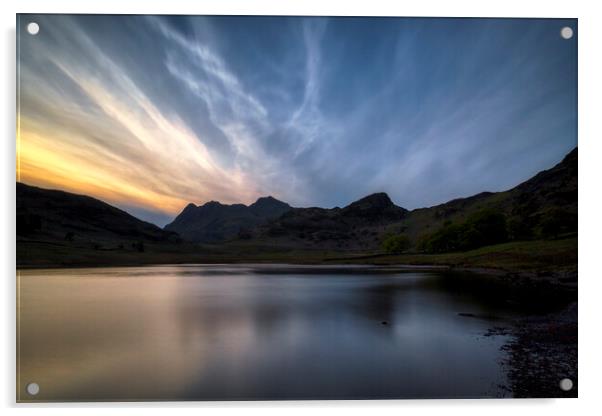 Langdale Pikes and Blea Tarn at Sunset Acrylic by Derek Beattie