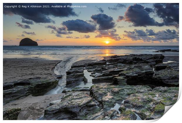 Cornish Sunset Print by Reg K Atkinson