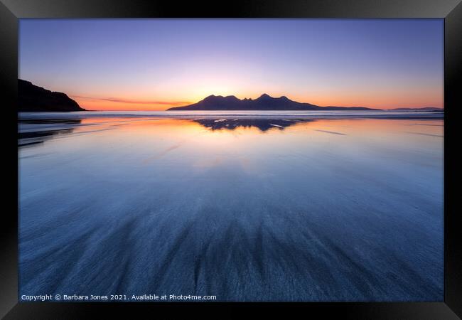 Laig Beach Sunset Isle of Eigg Sunset Framed Print by Barbara Jones