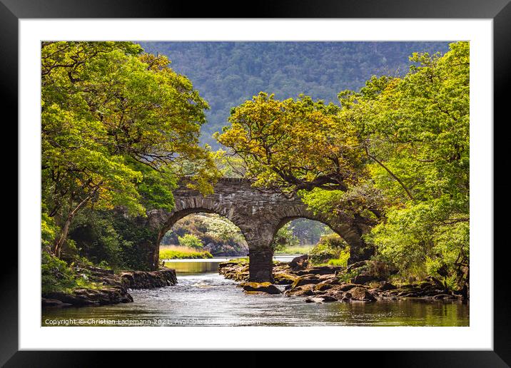 Old Weir Bridge at Meeting of the Waters Killarney Framed Mounted Print by Christian Lademann