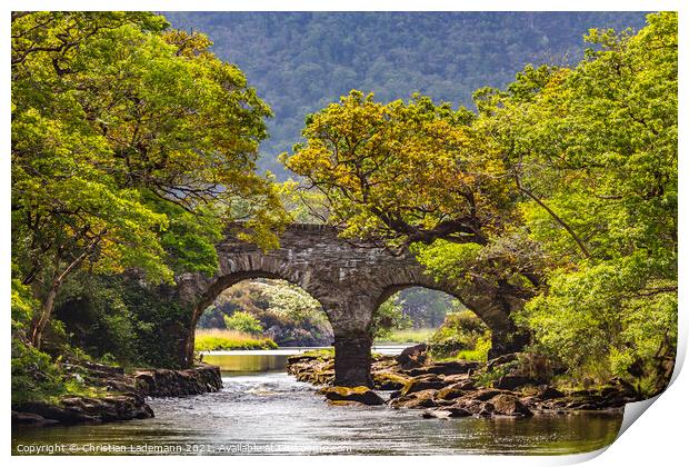 Old Weir Bridge at Meeting of the Waters Killarney Print by Christian Lademann