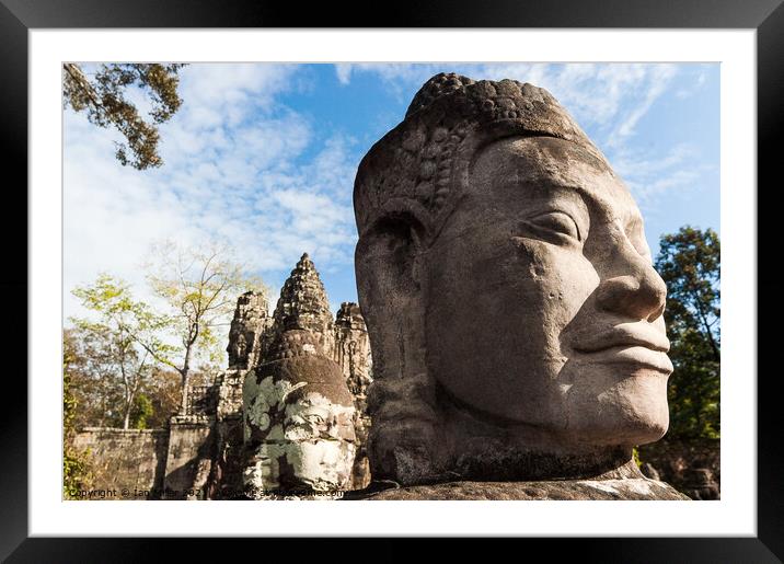 Statue at Southgate Angkor Thom, Cambodia Framed Mounted Print by Ian Miller