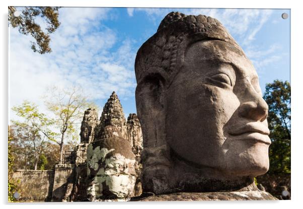 Statue at Southgate Angkor Thom, Cambodia Acrylic by Ian Miller