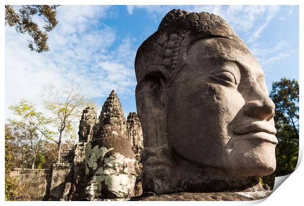 Statue at Southgate Angkor Thom, Cambodia Print by Ian Miller