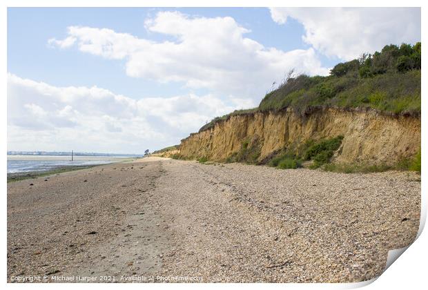 A powdered shell beach and low cliff on Southampton Water Hampsh Print by Michael Harper