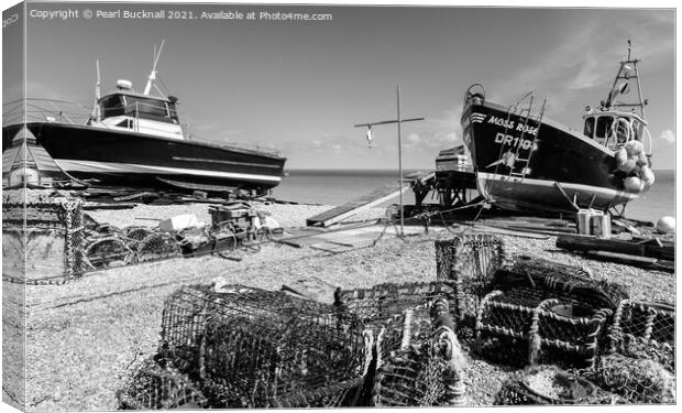 Deal seafront boats Kent Black and White Canvas Print by Pearl Bucknall