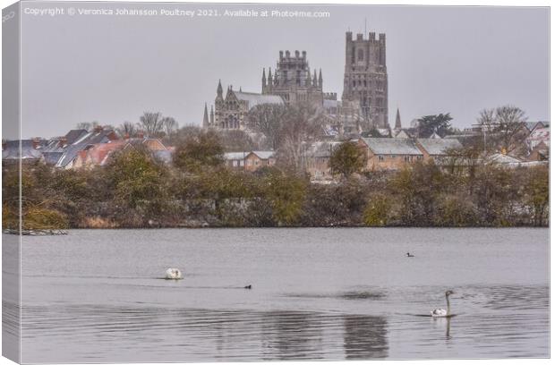 Winter Scenery with Ely Cathedral in Ely, Cambridgeshire  Canvas Print by Veronica in the Fens