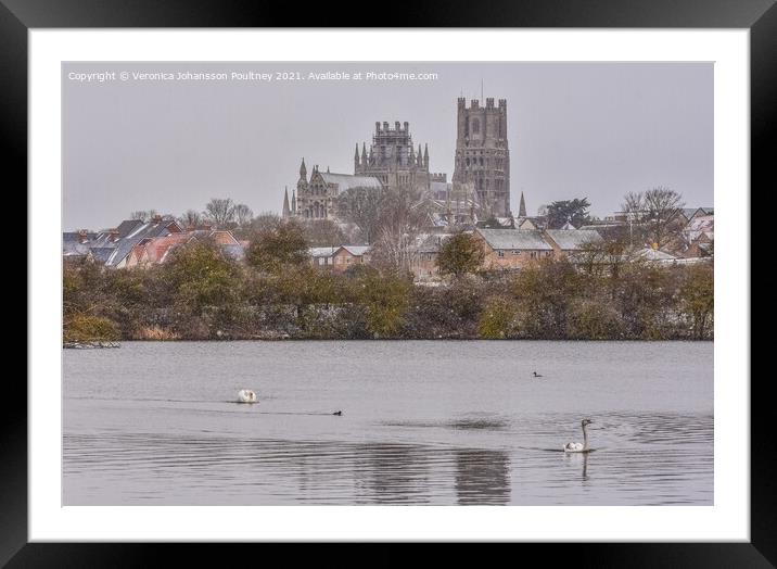Winter Scenery with Ely Cathedral in Ely, Cambridgeshire  Framed Mounted Print by Veronica in the Fens