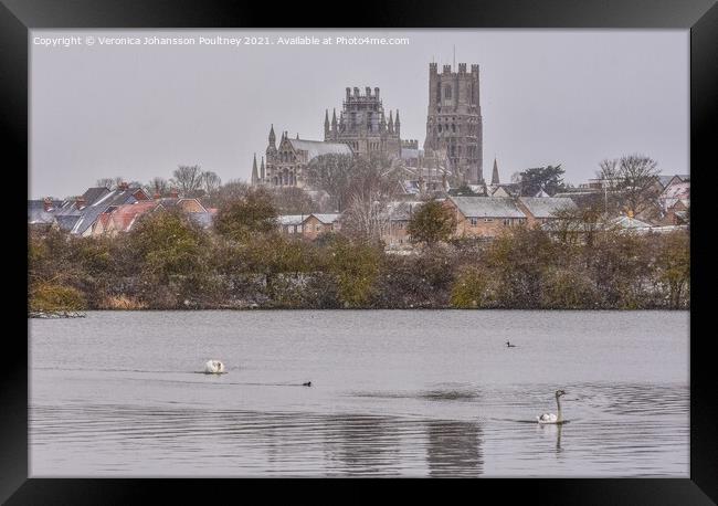 Winter Scenery with Ely Cathedral in Ely, Cambridgeshire  Framed Print by Veronica in the Fens