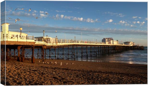 Worthing Pier Beach Canvas Print by Clive Eariss