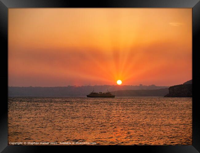 Manly (Sydney) Ferry Sunset Framed Print by Stephen Hamer