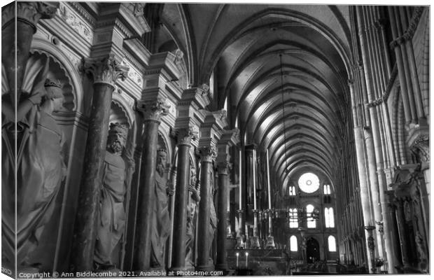 Saint-Remi Basilica in Reims France in Monochrom Canvas Print by Ann Biddlecombe