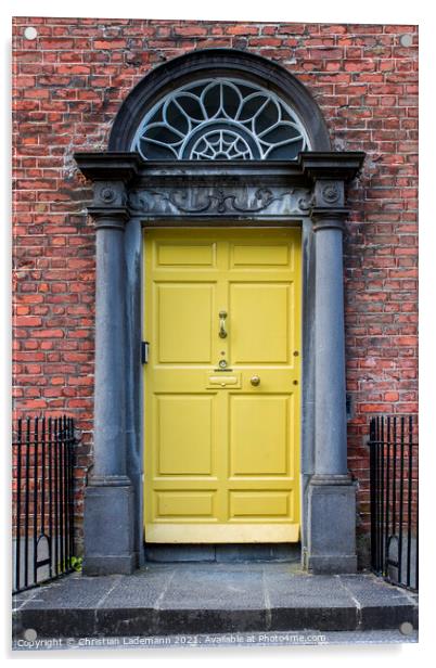 yellow door of georgian house in Kilkenny Acrylic by Christian Lademann