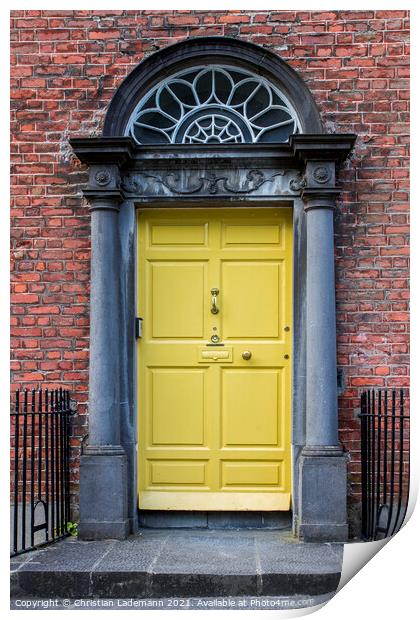 yellow door of georgian house in Kilkenny Print by Christian Lademann