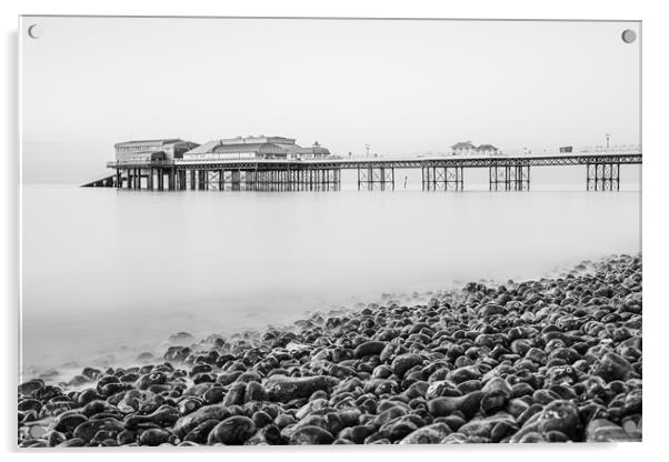 Cromer pier seen over the pebble beach in monochro Acrylic by Jason Wells
