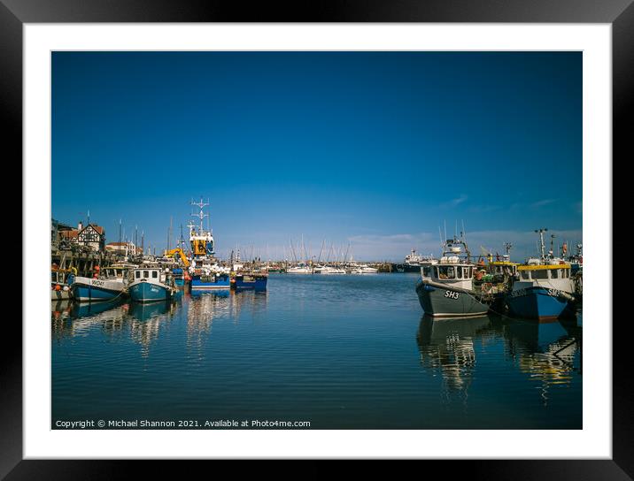 Boats moored in Scarborough Harbour Framed Mounted Print by Michael Shannon