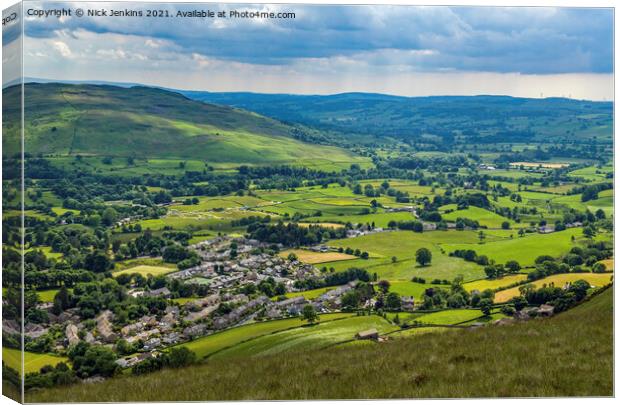 Looking down on Sedbergh from Winder Cumbria Canvas Print by Nick Jenkins