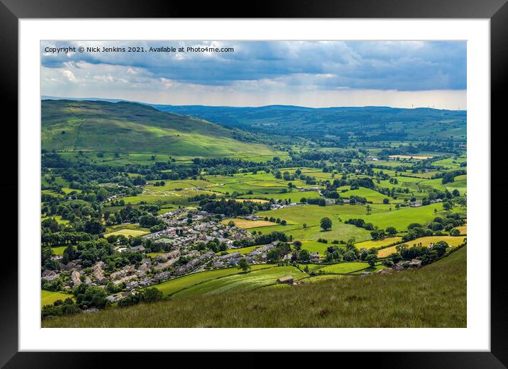 Looking down on Sedbergh from Winder Cumbria Framed Mounted Print by Nick Jenkins