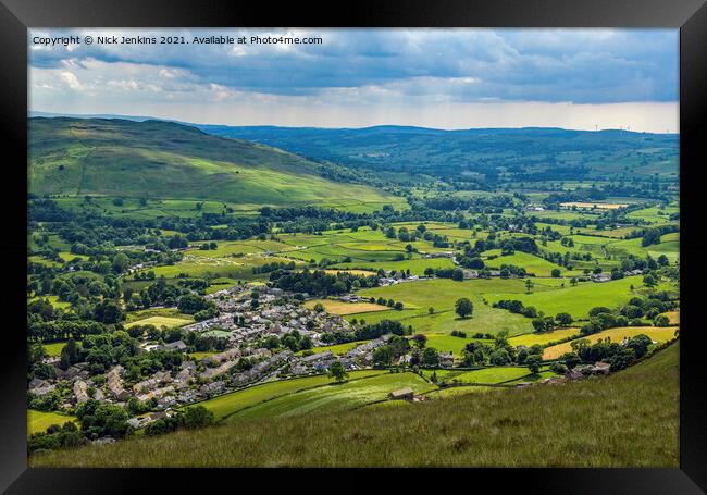 Looking down on Sedbergh from Winder Cumbria Framed Print by Nick Jenkins