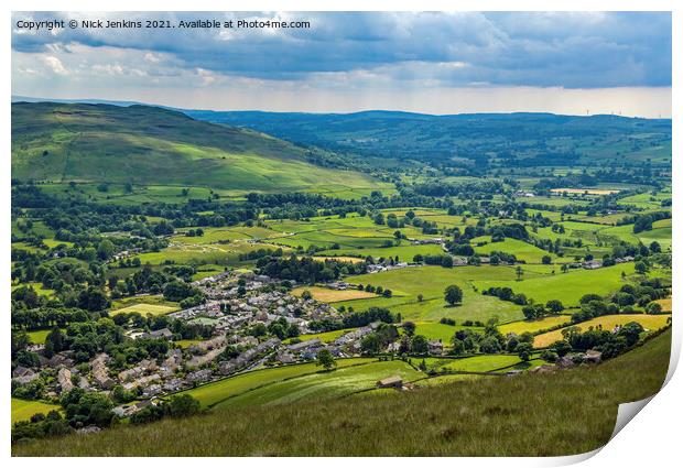 Looking down on Sedbergh from Winder Cumbria Print by Nick Jenkins