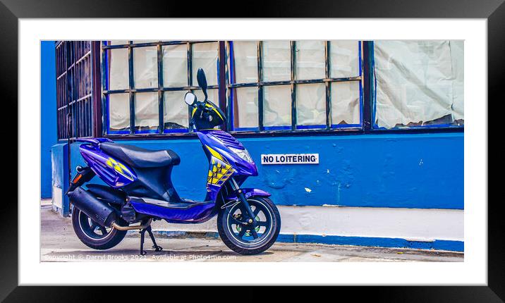 Blue Scooter on Curb Framed Mounted Print by Darryl Brooks