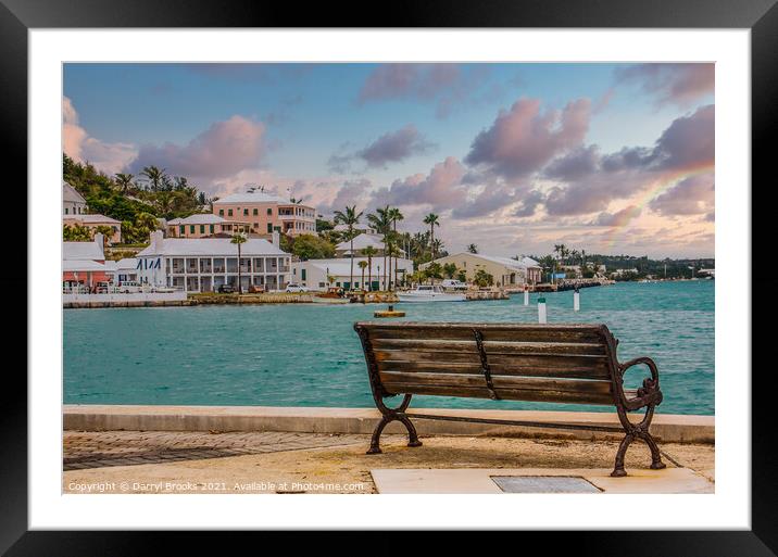 Empty Bench Looking at Bermuda Bay Framed Mounted Print by Darryl Brooks