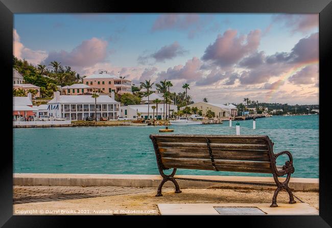 Empty Bench Looking at Bermuda Bay Framed Print by Darryl Brooks