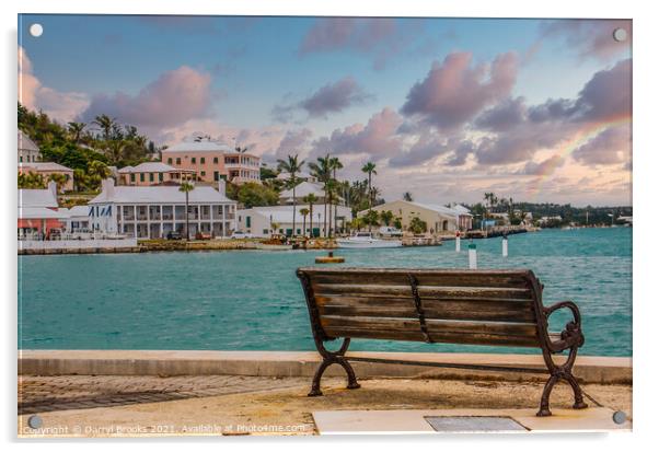 Empty Bench Looking at Bermuda Bay Acrylic by Darryl Brooks