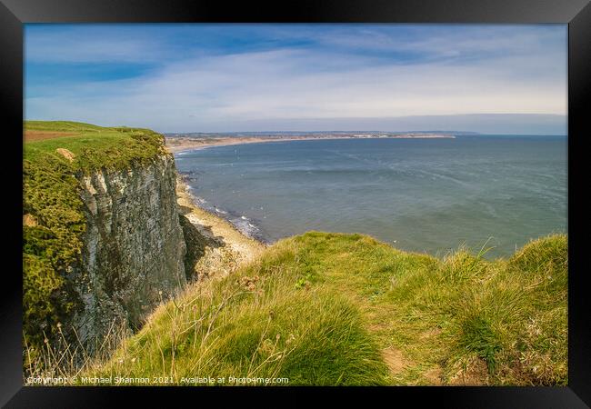 View from Buckton cliffs towards Filey Bay Framed Print by Michael Shannon