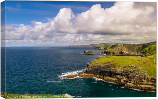 View northwards along the Cornish coastline from T Canvas Print by Michael Shannon