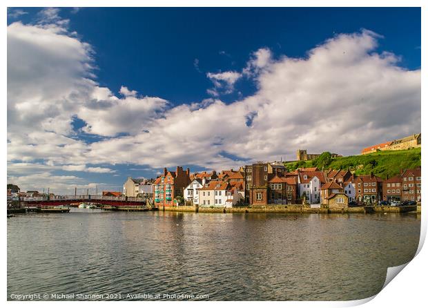 Whitby - swing bridge and quayside Print by Michael Shannon