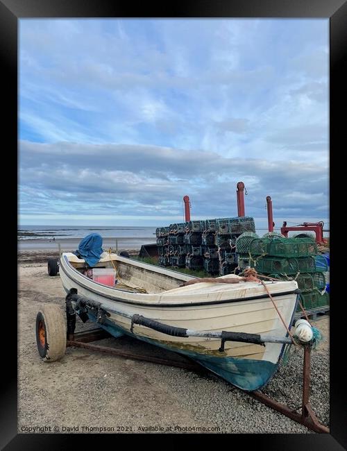 Boulmer Boat & Lobster Pots Framed Print by David Thompson