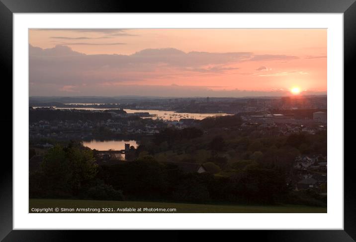Sunset over Plymouth, River Tamar and Radford Lake Framed Mounted Print by Simon Armstrong