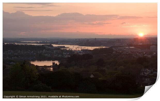 Sunset over Plymouth, River Tamar and Radford Lake Print by Simon Armstrong