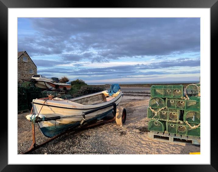 Boulmer Fishing boat and Lobster Pots  Framed Mounted Print by David Thompson