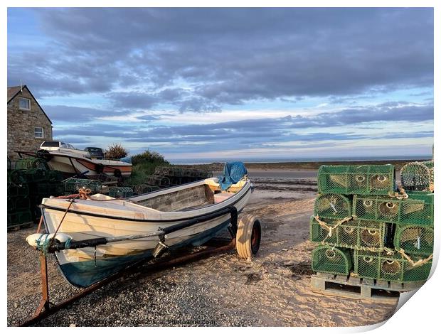 Boulmer Fishing boat and Lobster Pots  Print by David Thompson