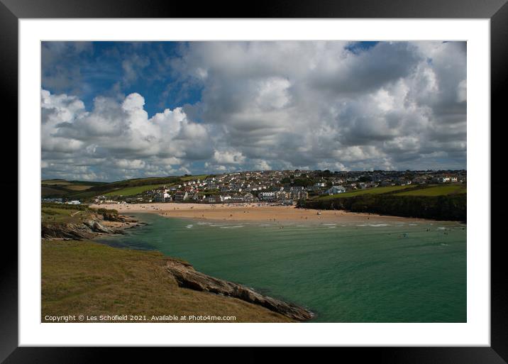 Porth Beach Cornwall Framed Mounted Print by Les Schofield