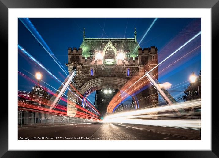 Tower Bridge Light Trails Framed Mounted Print by Brett Gasser