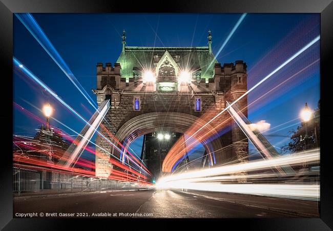 Tower Bridge Light Trails Framed Print by Brett Gasser